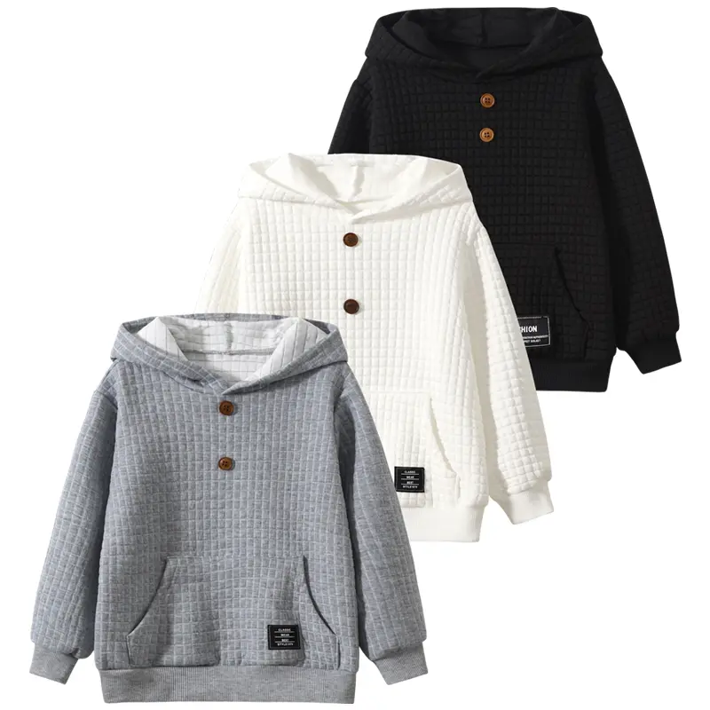 #backtoschool Boys' 3-Piece Solid Color Joker Waffle Jacket with Hood - Cold Weather Outerwear Coats, Casual Button-Design Warm Loose Coat