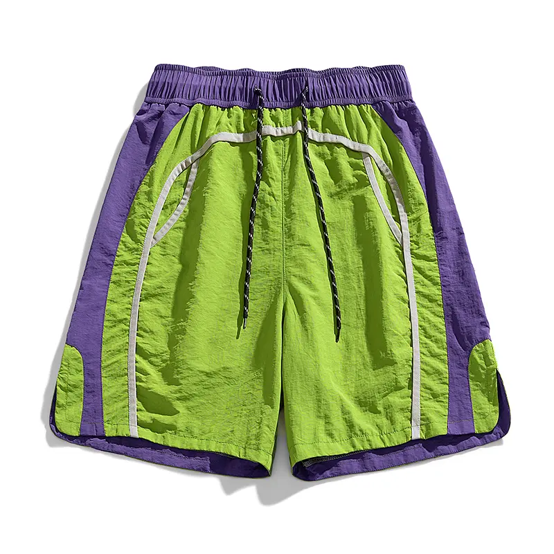 Men’s summer trendy brand shorts with color-block patchwork design—sporty mid-length shorts for outdoor activities, loose fit, versatile short pants, casual and comfortable style, premium quality. #SummerVibes