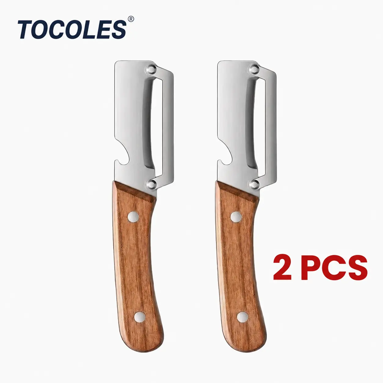 Stainless Steel Sharp Peeler with Wooden Non-Slip Ergonomic Handle, Built-In Bottle Opener, Long-Lasting Construction for Fruits & Vegetables, Essential Kitchen Tool