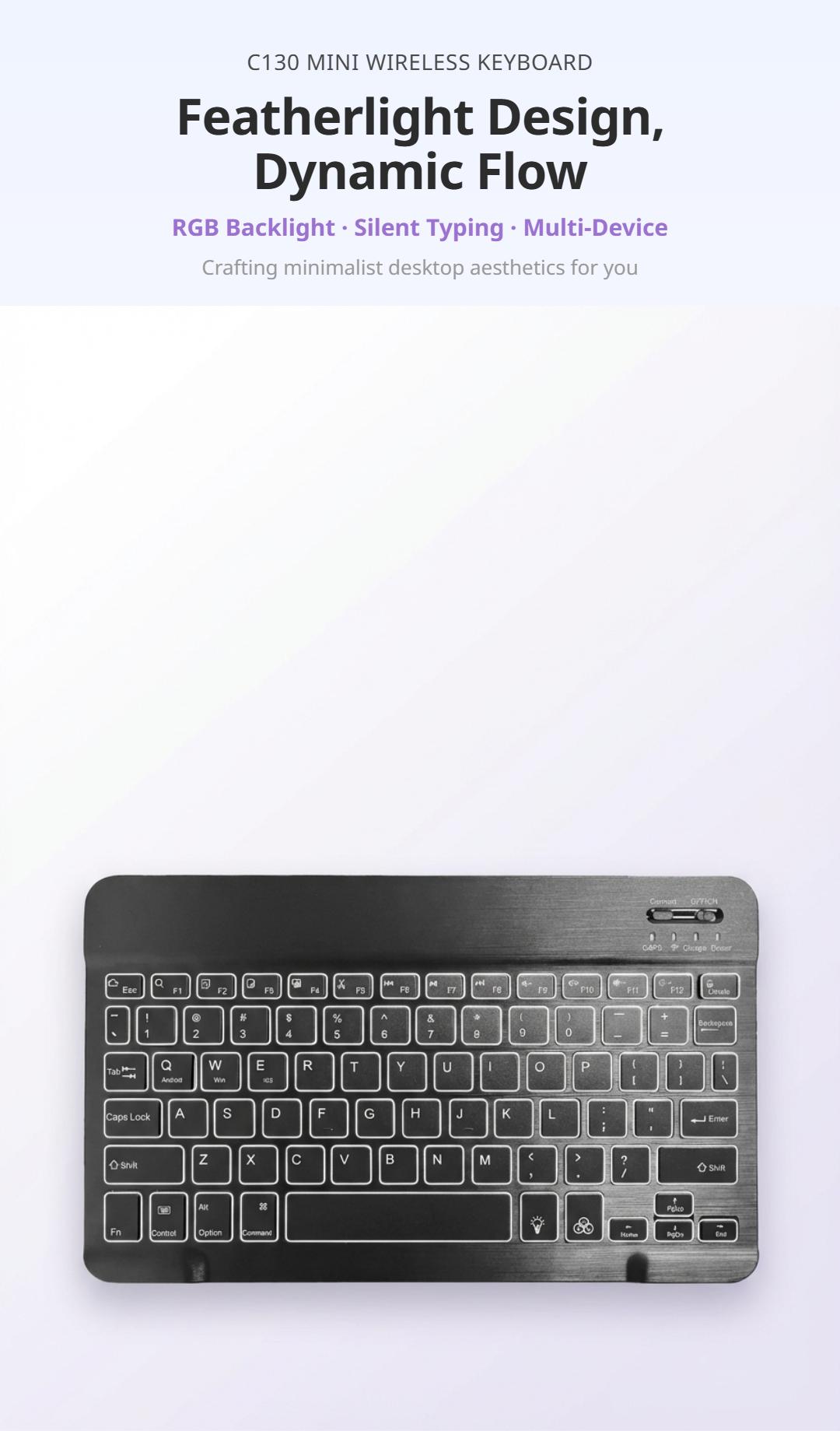 Ultra Light Wireless Bluetooth Keyboard - Slim Mini Universal Multi-Device Compatible Keypad, Rechargeable Quiet Lithium Ion Powered, Smooth Typing, Travel-Friendly for iPad, Windows, Android Devices, Ultra Light Wireless Keyboards