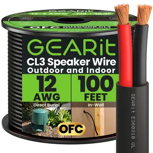 GEARit 12 AWG OFC CL3 Outdoor Cable Speaker Wire, Black