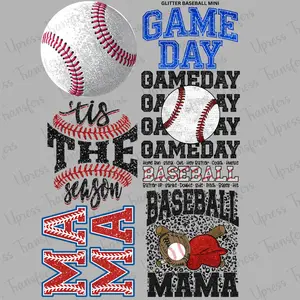 Glitter Baseball Mini DTF Transfer Gang Sheet 24.5" x 36" Direct To Film for DIY Enthusiasts Vibrant Custom Options Cozy Handmade Aesthetic Pink Green Christmas Design