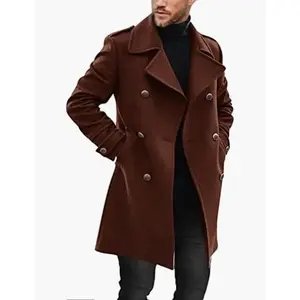 Double coated solid color jacket, autumn and winter thick long trench jacket, outdoor men's top