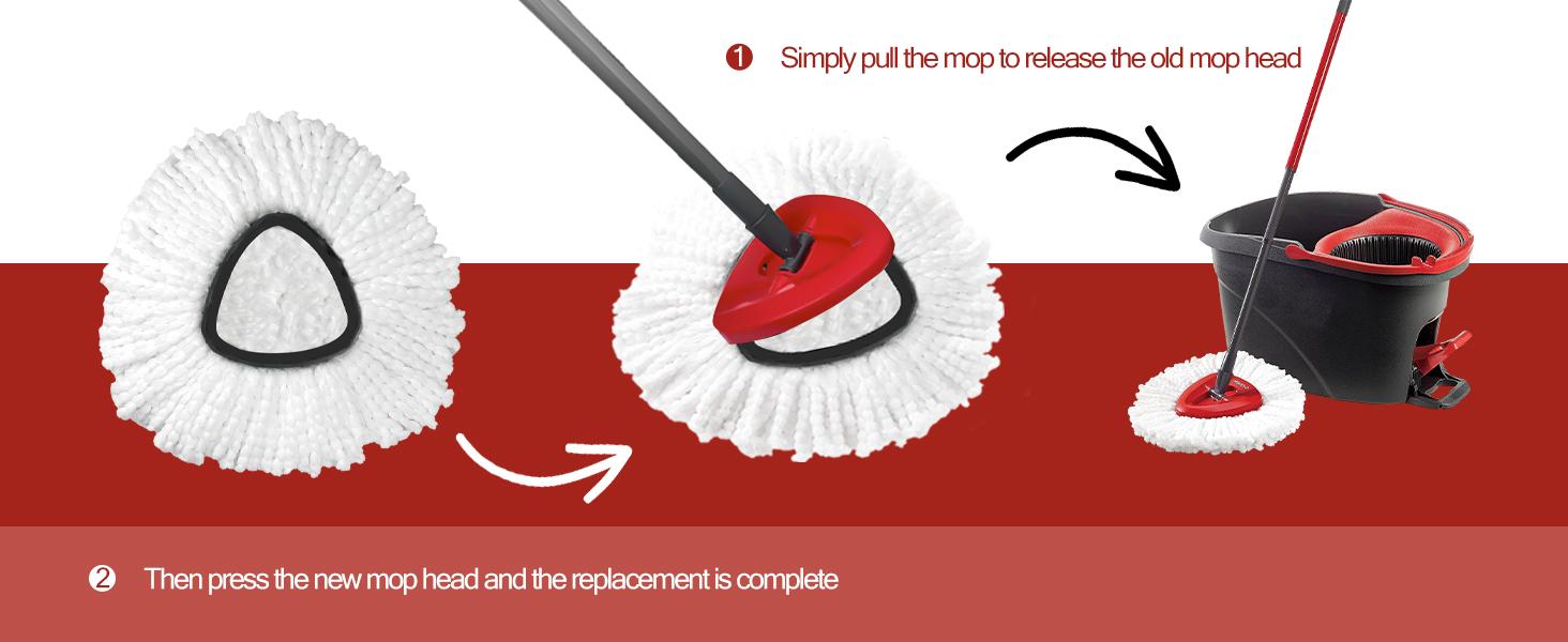 Mop Head Replacement, 3 Pack Spin Mop Refill Replace Head Compatible O Cedar Easywring 1-Tank System, Great Cleaning Power, Microfiber, Helper Housework, Machine Washable Easy-to-Replace, White