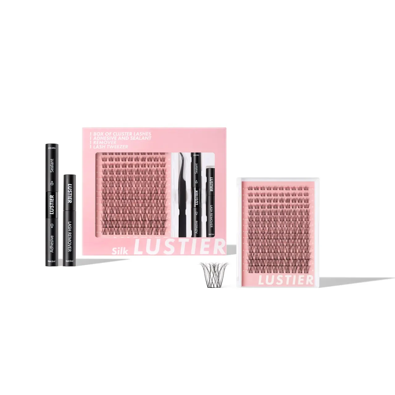 LUSTIER SILK LASH KIT -   Premium Feather-Soft D-Curl Cluster Lashes 8mm-18mm Eyelash Extensions with Adhesive & Tweezer