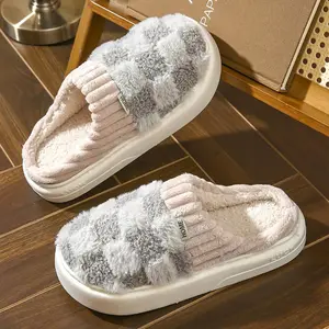Cotton Slippers for Women Anti-Slip Cashmere for Warmth Monthly Indoor Home Footwear Cute Fluffy Mop Flipflop White Cozy Comfort