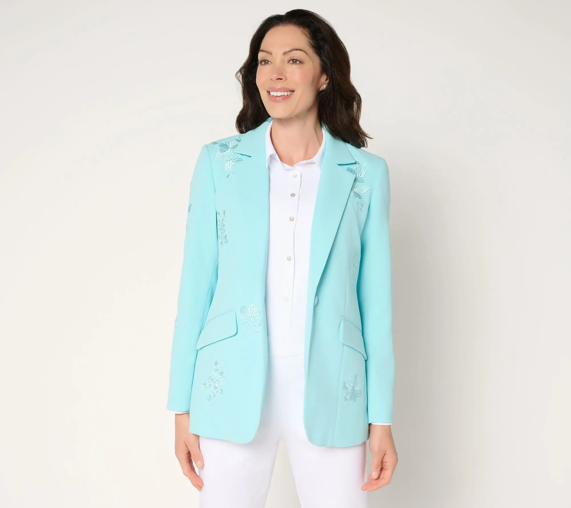 Dennis Basso Petite Luxe Crepe Blazer with Embroidery
