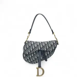 Pre-owned Dior Leather tote bags Medium Saddle Bag Oblique Navy (yl1014m5)