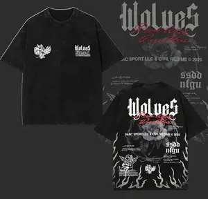 Darcsport "Infernal Bloom" Wolves Tee Oversized Heavyweight Gym Shirt with Dark Floral Fire Design for Summer Wear