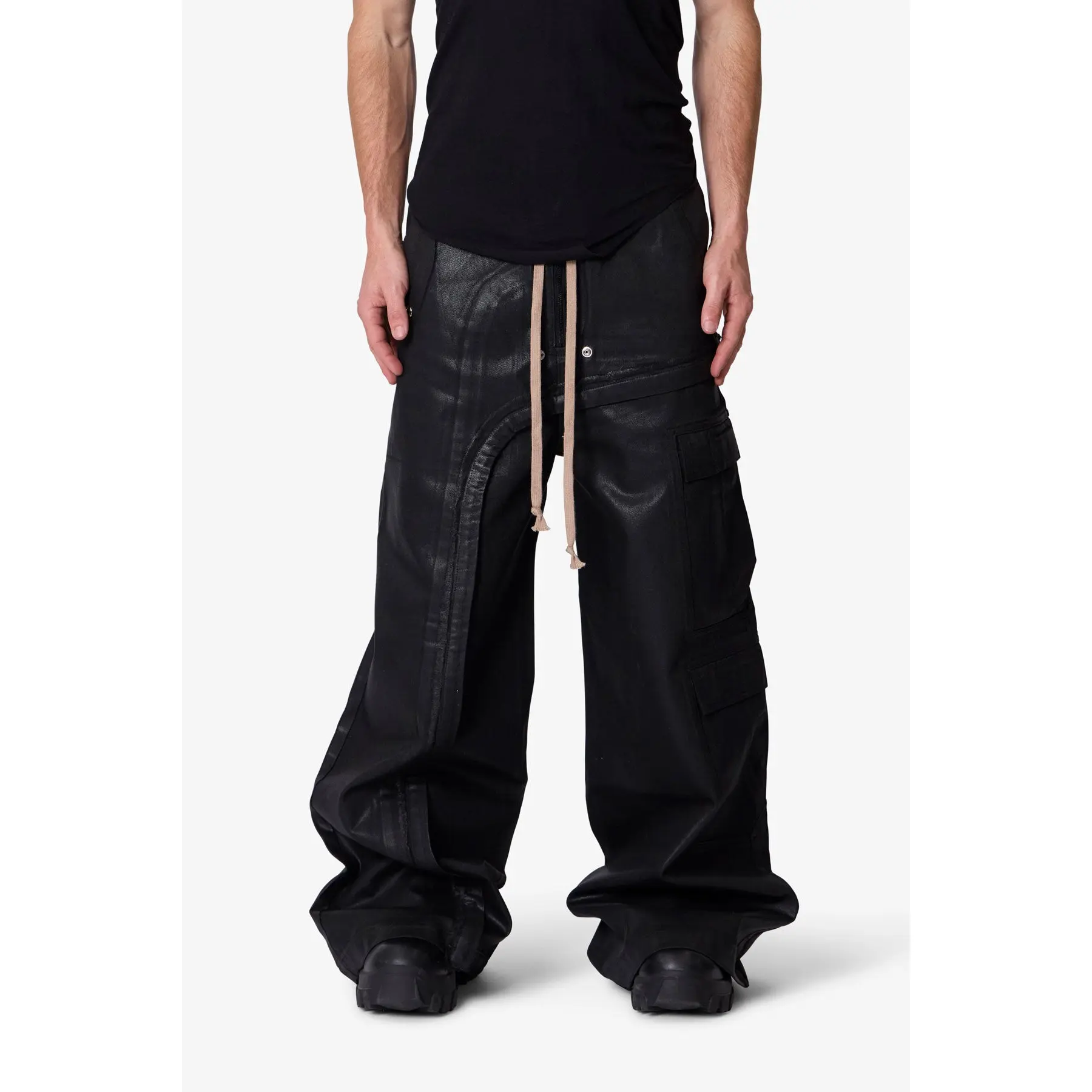 mnml Waxed Rave Seam Cargo Pants - Black