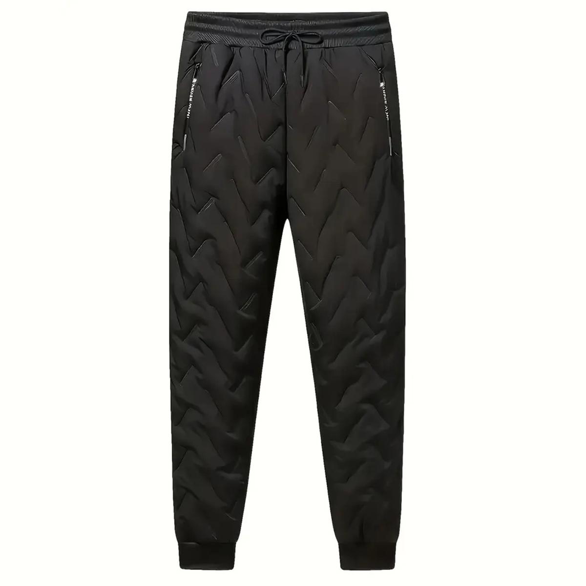 Men's Thermal Pants - Heavyweight Insulated Cotton Winter Trousers with Drawstring Waistband, Black Cold-Resistant Daily & Formal Wear with Side Pockets - Suitable for Office Work and Outdoor Activities SpringStatements