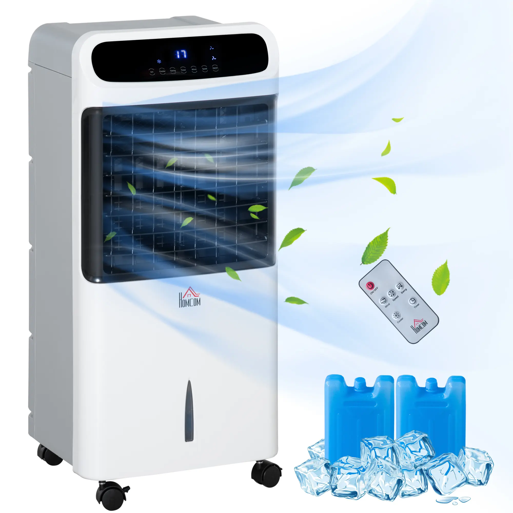 【3-In-1 Ice Cooling Fan】HOMCOM 32" Evaporative Air Cooler with 3.2 Gal Water Tank, 60° Oscillating, Portable Swamp Cooler with Humidifier for Home Office, 3 Modes, 3 Speeds, 12H Timer, Remote, Gray