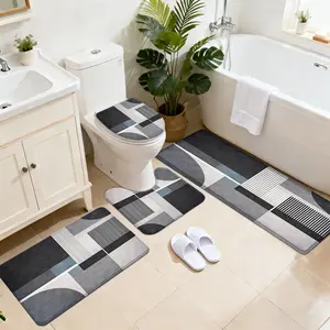 3/4pcs Modern Minimalist Suitable for Shower, Bathtub, Toilet & Laundry Room - Quick-Dry Non-Slip Soft Thick Rug with Geometric, Machine Washable Bath Carpet for Bathroom, Bedside, Doorway - Ideal for &