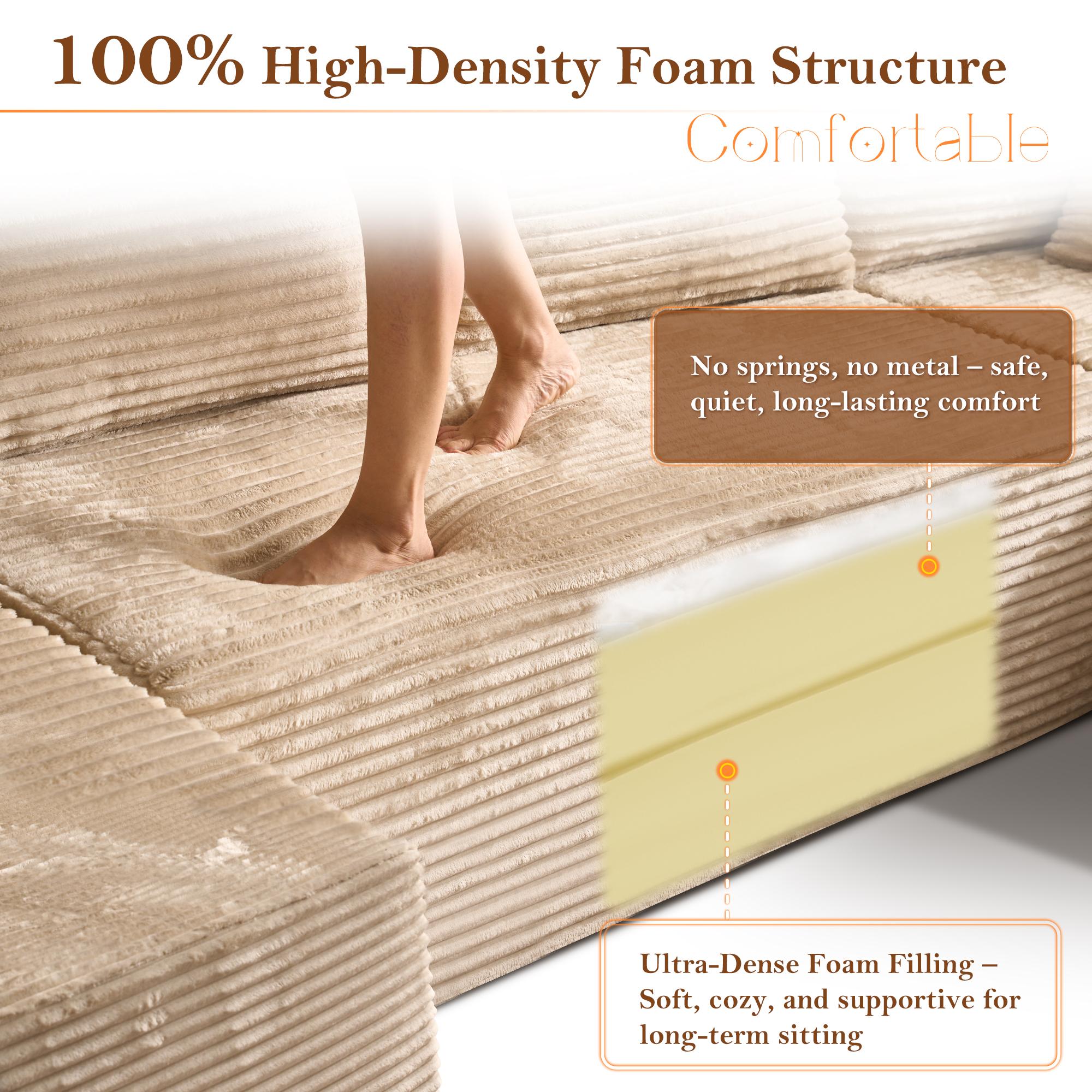 【Shipped in 2 or 3 packages】Popular No Assembly Needed 132'' U-Shape Oversized Cloud sofa Couch - Corduroy Modular Sectional Sofa with 6 Soft Pillows, Deep Seat Boneless Upholstered Couches for Living Room