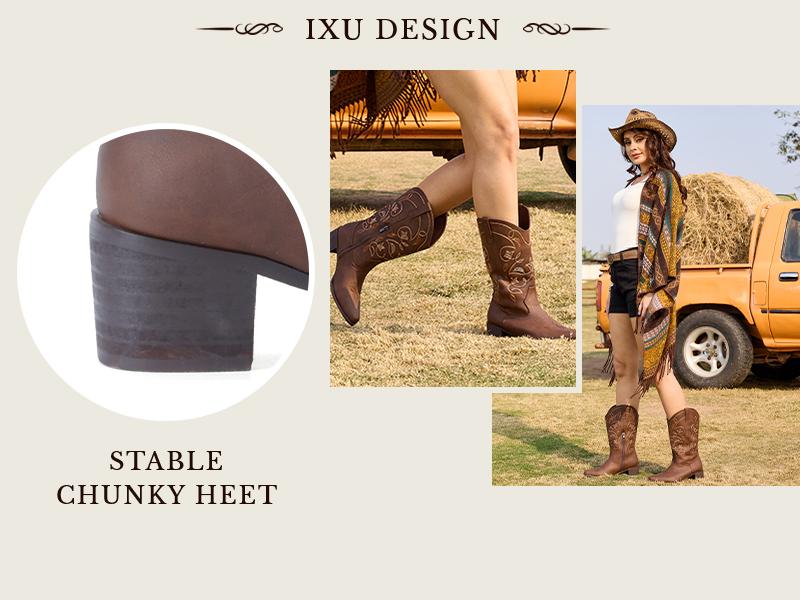 Cowboy Boots For WoMen  Western Retro Boot Durable Classic Fashionable Embroidered Pull On Slip Resistant Boots