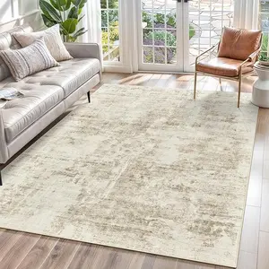 Abstract Area Rug Machine Washable Indoor Beige Gray White Low Pile Non-Slip Foldable Thin Accent Rugs for Bedroom Living Room Dining Room Grey