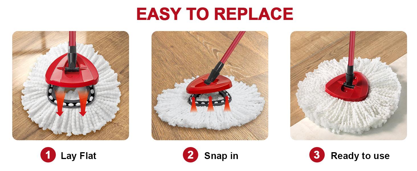 12 Pack Mop Heads Replacement for O-Ceda Easy Wrin Spin Mop, Microfiber Spin Mop Refills, Easy Cleaning Mop Head Replacement