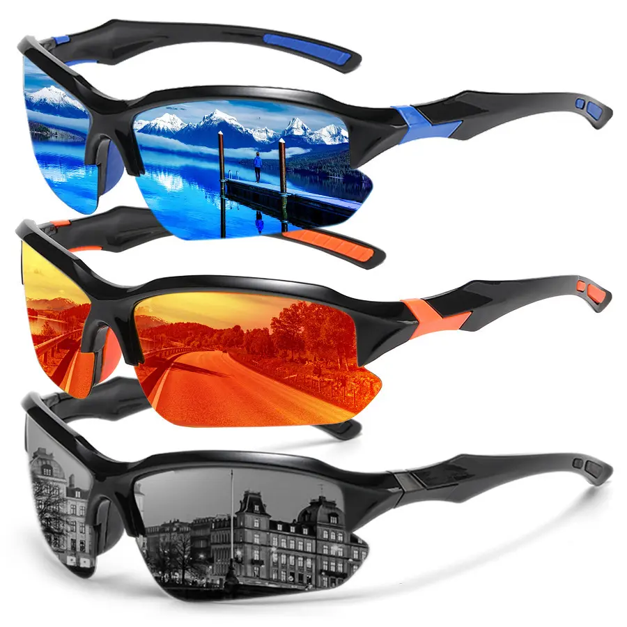 3 pairs of half frame polarized sunglasses, windproof, sand proof, and anti glare sports glasses, suitable for outdoor cycling, fishing, hiking, and driving goggles