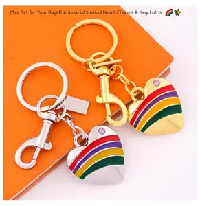 Rainbow Heart Keychain Purse Charm, Gold Enamel Drip Oil Heart with CZ Rhinestones, Cute Wallet Keyring Bag Charm Gift for Women, Girls, Daughter, Mom & Valentine summerwins,summerwins