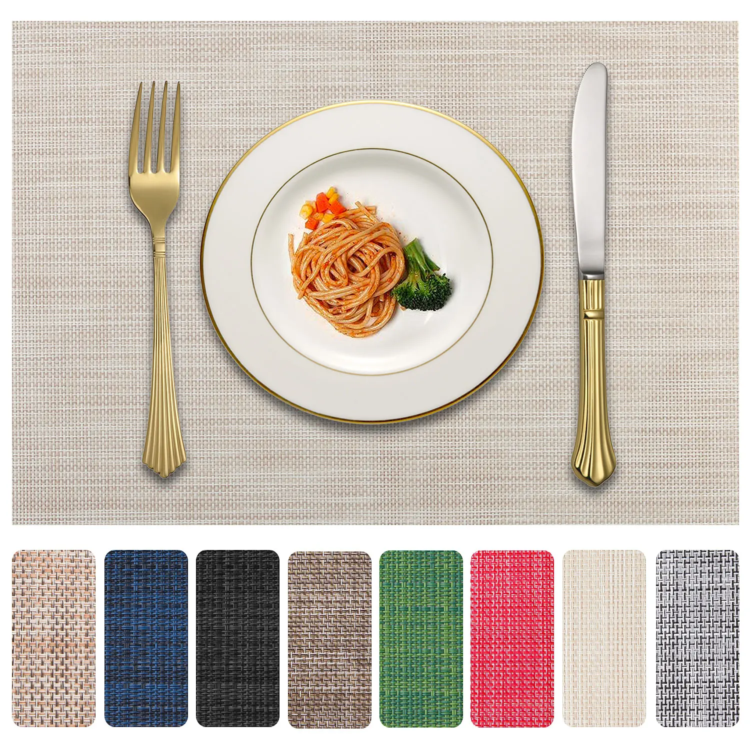 Placemats Set of 4, PVC Table Placemats, Heat Resistant Non-Slip Washable Table Mats for Indoor Outdoor Kitchen Dining Table Decoration