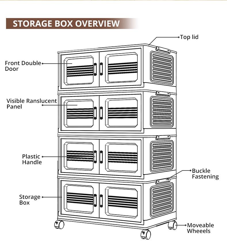 SPACIFY HOME Foldable Storage Bins 76QT with Lid, Magnetic Doors & Lockable Wheels, Stackable storage Boxes for Living Room, Office, Kitchen, Dorm