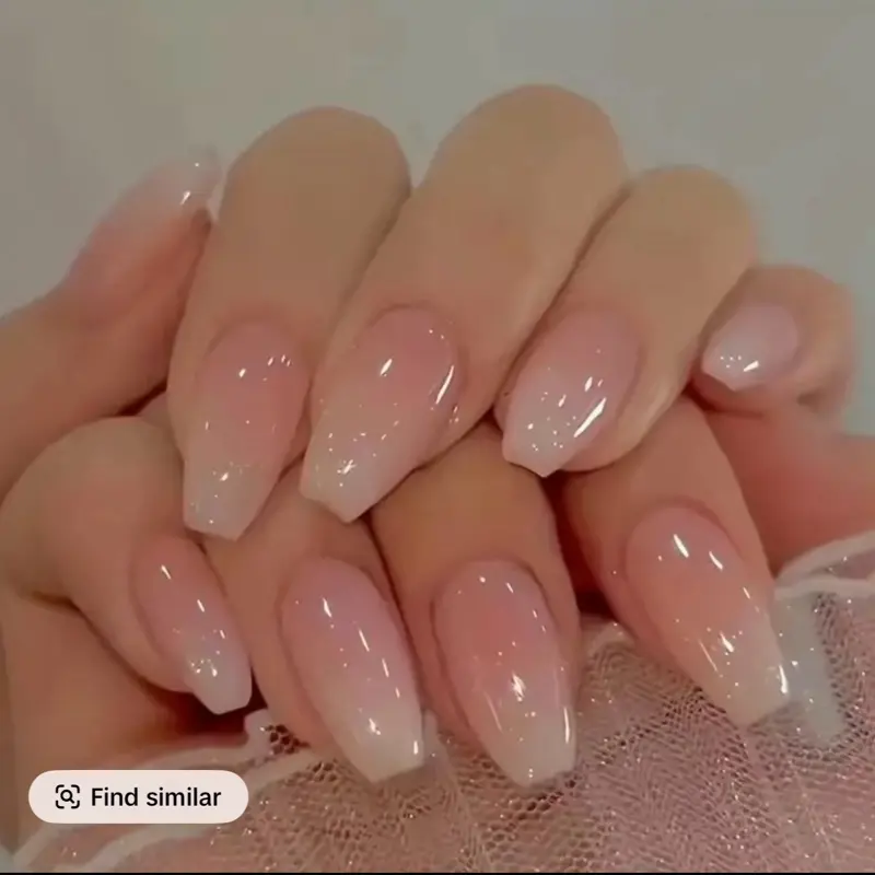 24 Pcs Ballerina Press On Nails Pink Gradient Fake Nails Glossy Artificial Finger Manicure Reusable False Nails For Women