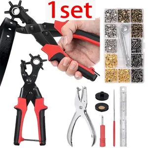 240 Pcs Leather Double Cap Rivets with Heavy Duty Punch Plier,Belt Hole Puncher Revolving Hole Punch Rivets Tool Kit for Belt Shoes Fabric,Leather Hole Punch Set,Valentine's Day Gifts,Hand Tools Kits