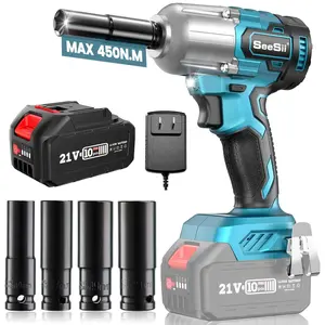 Seesii Cordless Brushless Impact Wrench 1/2 inch, (450N.m) 332Ft-lbs Max Torque Electric Impact Wrench One 4.0Ah Battery, Charger & 4 Sockets, Power Impact Driver for Car Home, Black Friday Deals