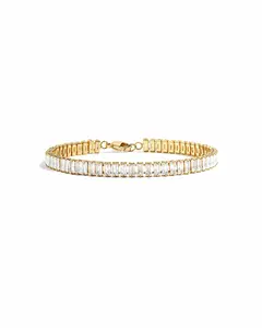 Sami Jewels Baguette Tennis Bracelet for Women, 925 Sterling Silver Plated with 14k Gold, 5.5" - 7" Lengths + .5" Extension Chain, Silver Diamond Tennis Bracelet, CZ Tennis Bracelet, Bracelet Gifts, Cubic Zirconia Classic Tennis Bracelet
