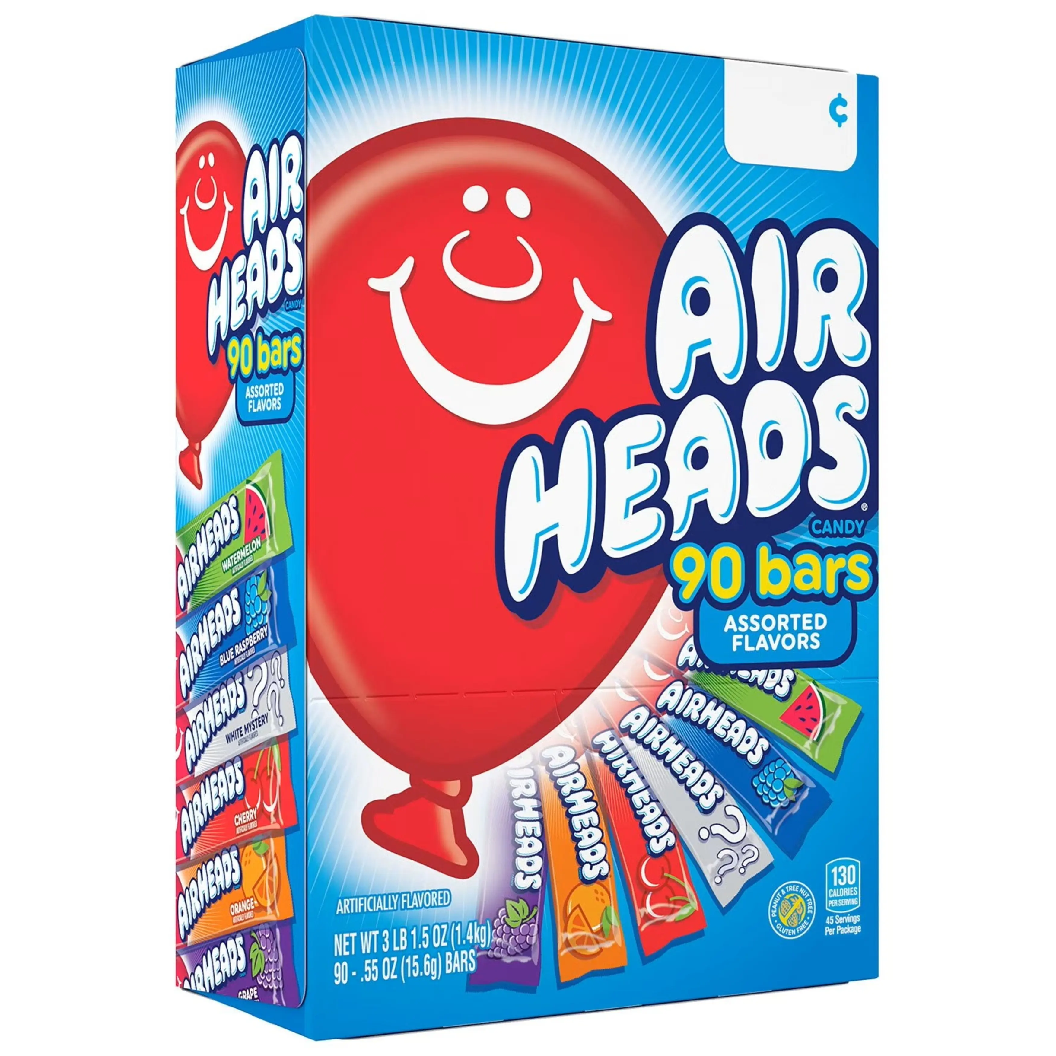 AirHeads Variety Pack Chewy Fruity Candy - 0.55 oz Low-Calorie Boxed Bulk Candy Snacking Set, 90 Bars with Built-In Play Value, Display Box for Children & Party Snacks (Mixed Flavors)
