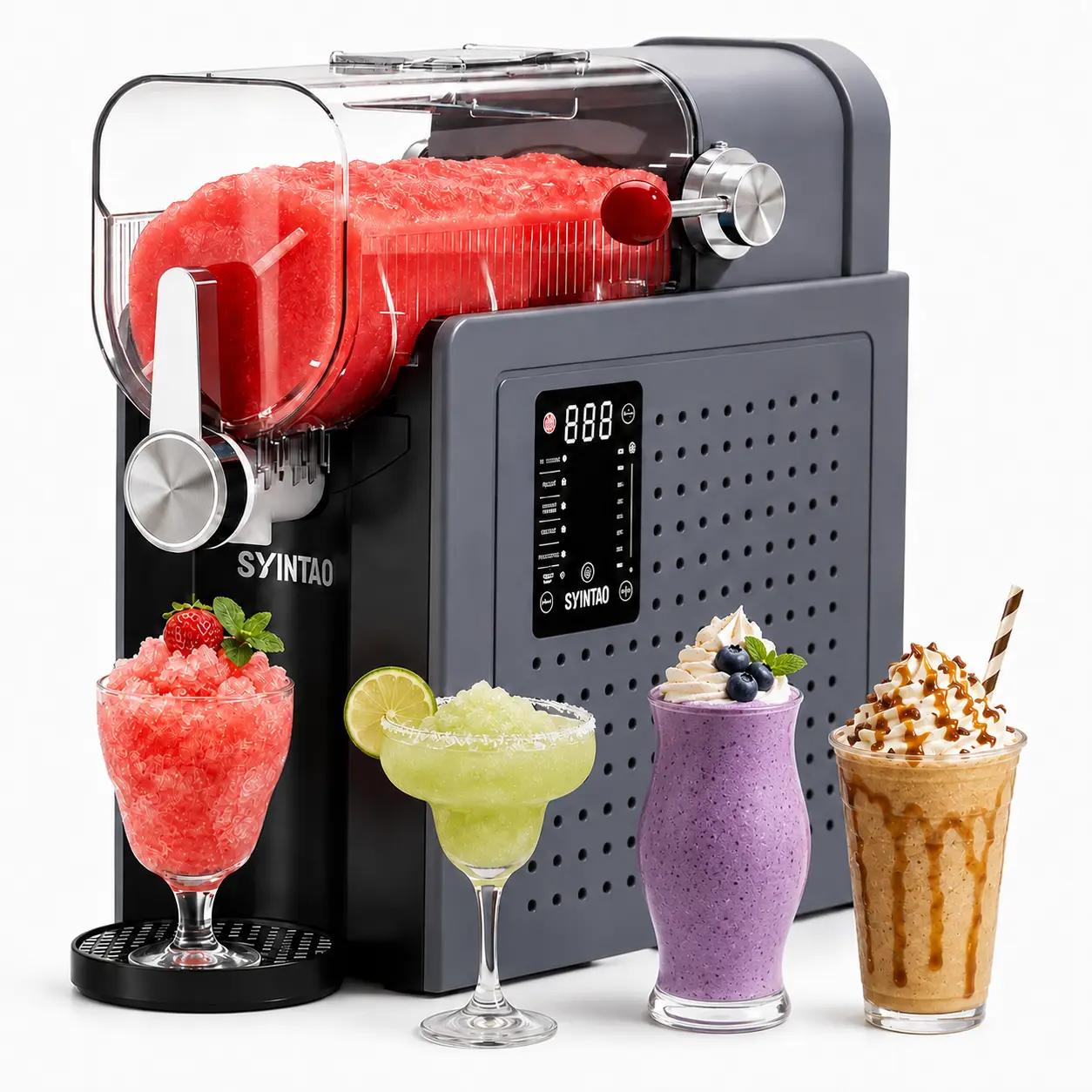 [SYINTAO] 6-in-1 Slushie Machine - 88oz Large Size Household Item, 6 Pre-Set Modes, 1-Touch Auto-Clean, Detachable Lid, Preset Scheduling Cool Gadget for Family party and gift