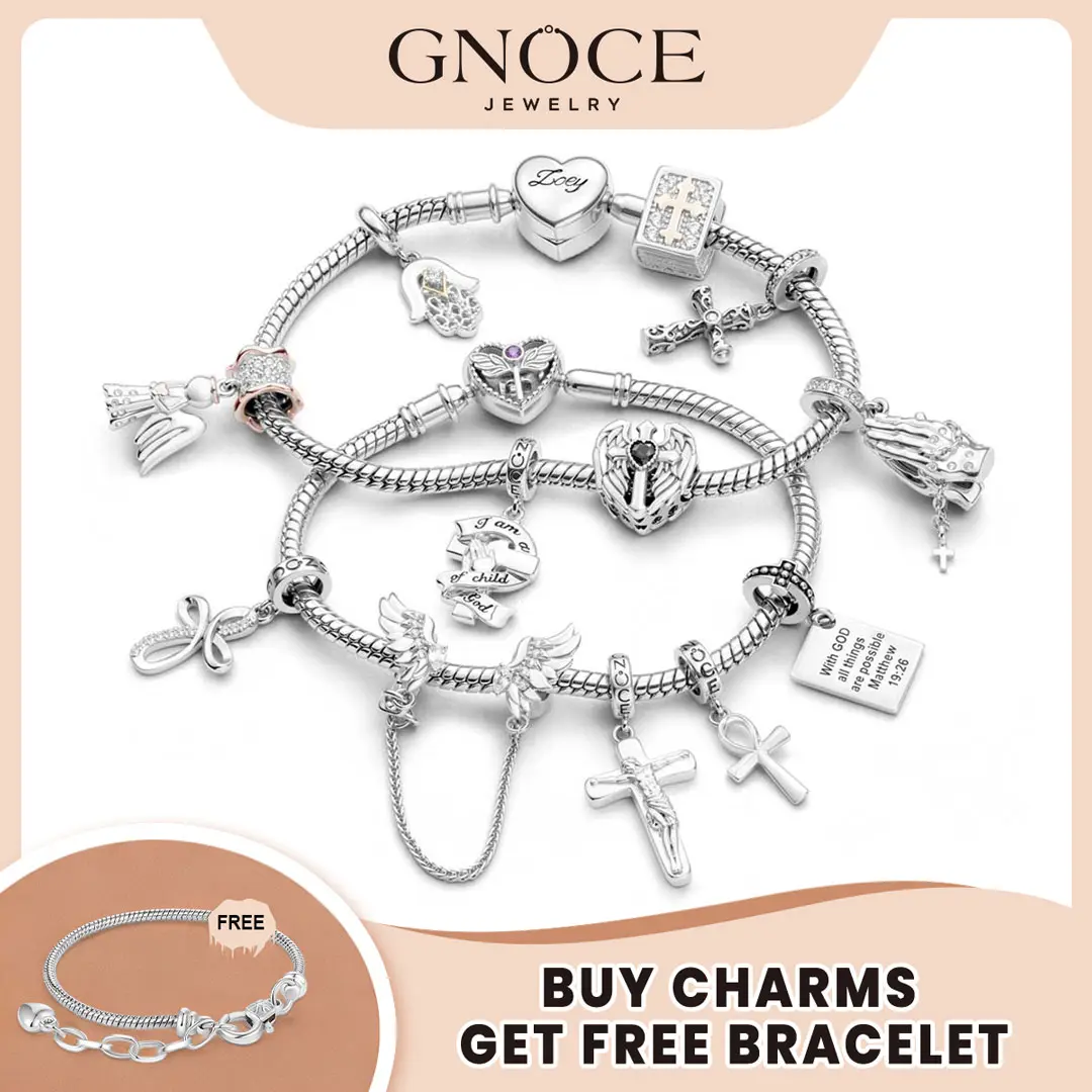 GNOCE Charm Bead for S925 Bracelets - Cubic Zirconia and Enamel, Cross Bible and Tai-Chi Charm Bracelet and Necklace Pendant Charms for Women and Girls, Religion Beads Fit Snake Bracelets and Necklaces Religious Jewelry Gift Hypoallergenic Gold Plated