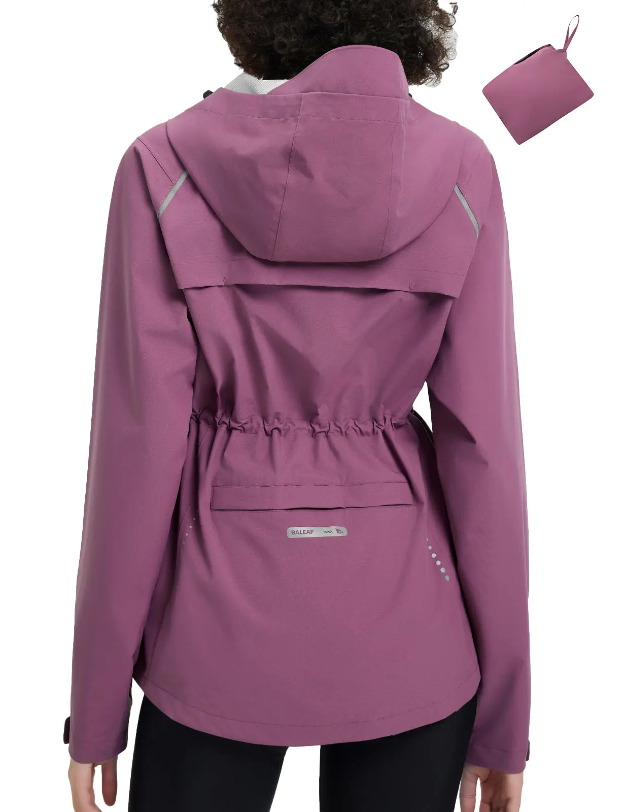 baleaf Women's Rain Jackets Waterproof Windbreaker Packable Lightweight Cycling Running Jacket Hiking Gear Reflective Hooded Travel Work Bike Walking Water Reactive JackeT