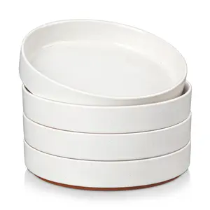 MALACASA Stoneware 38 OZ Pasta Bowls Set of 4, Sesame Glaze Stackable Soup Plate Set, Lead-Free Salad Plates Safe for Microwave and Dishwasher