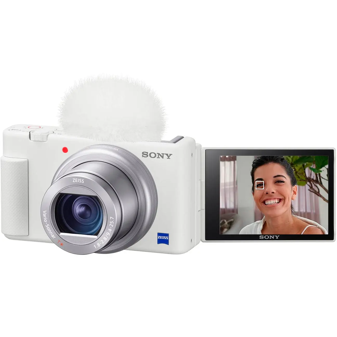 Sony ZV-1 Compact 4K Digital Point & Shoot Vlogging Portable Camera - Flip Screen, 1" Sensor Brightens, Exmor RS, Eye AF, Wireless Wi-Fi Bluetooth, Zeiss Lens, Li-Ion - for Content Creators DCZV1/W