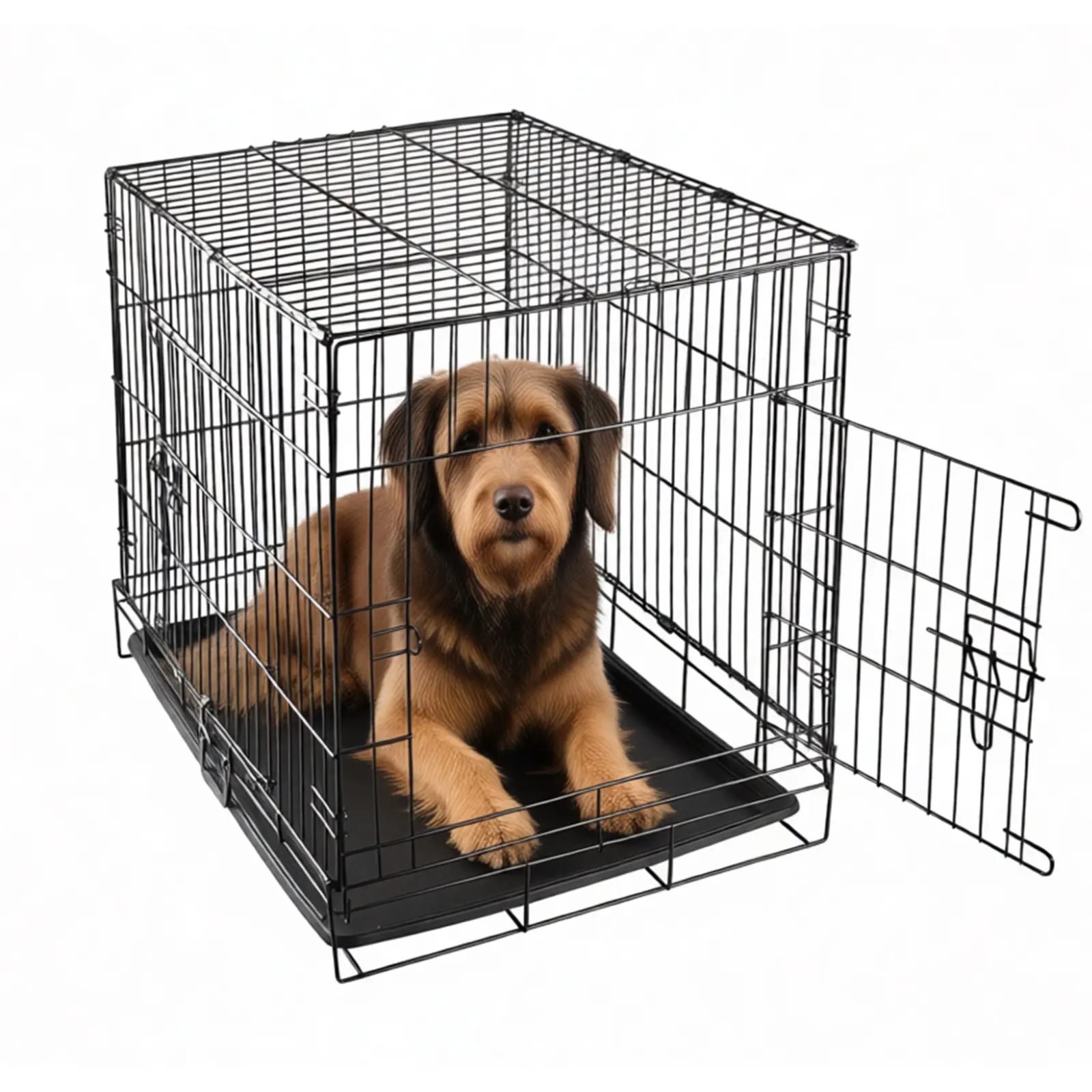 Homes for Pets 30-Inch Single Door Folding Dog Crate – Heavy-Duty Metal Kennel with Divider, Leak-Proof Tray & Secure Lock for Medium Dogs 21–40 lbs