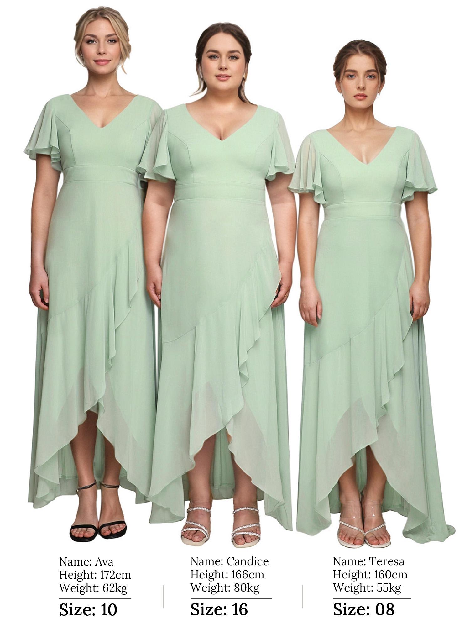 Ever-Pretty 2026 Spring Short Sleeves V-Neck Tea Length Wedding Guest Dress with Floral Applique 02093