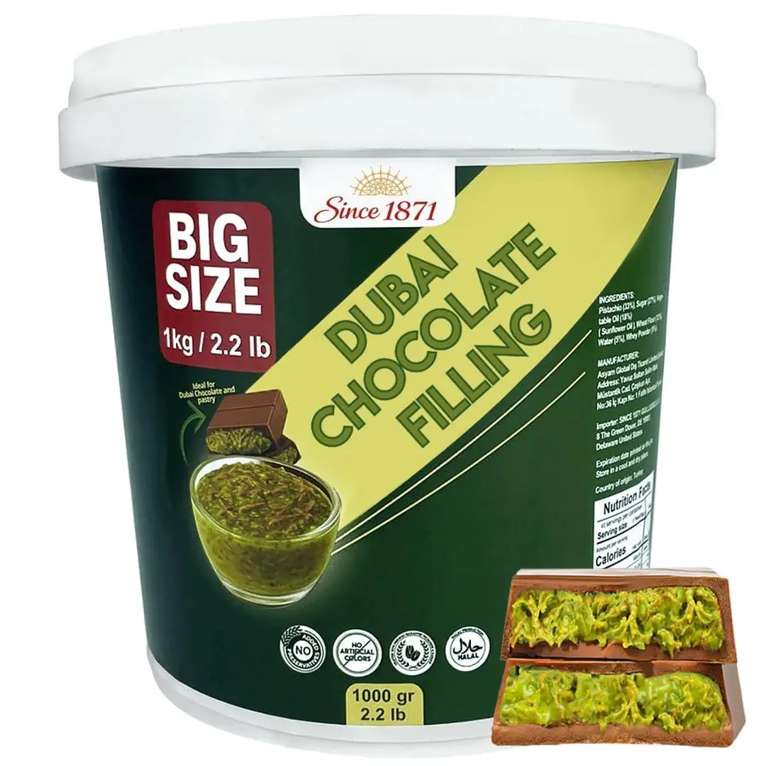 Dubai Chocolate Filling 2.2 Lb / 1 Kg Pistachio Cream with Crispy Kadayif | Middle Eastern Gourmet Dessert Best Ingredient For Dubai Chocolate | Rich, Crunchy & Decadent Treat (2.2 lb / 1 Kg)