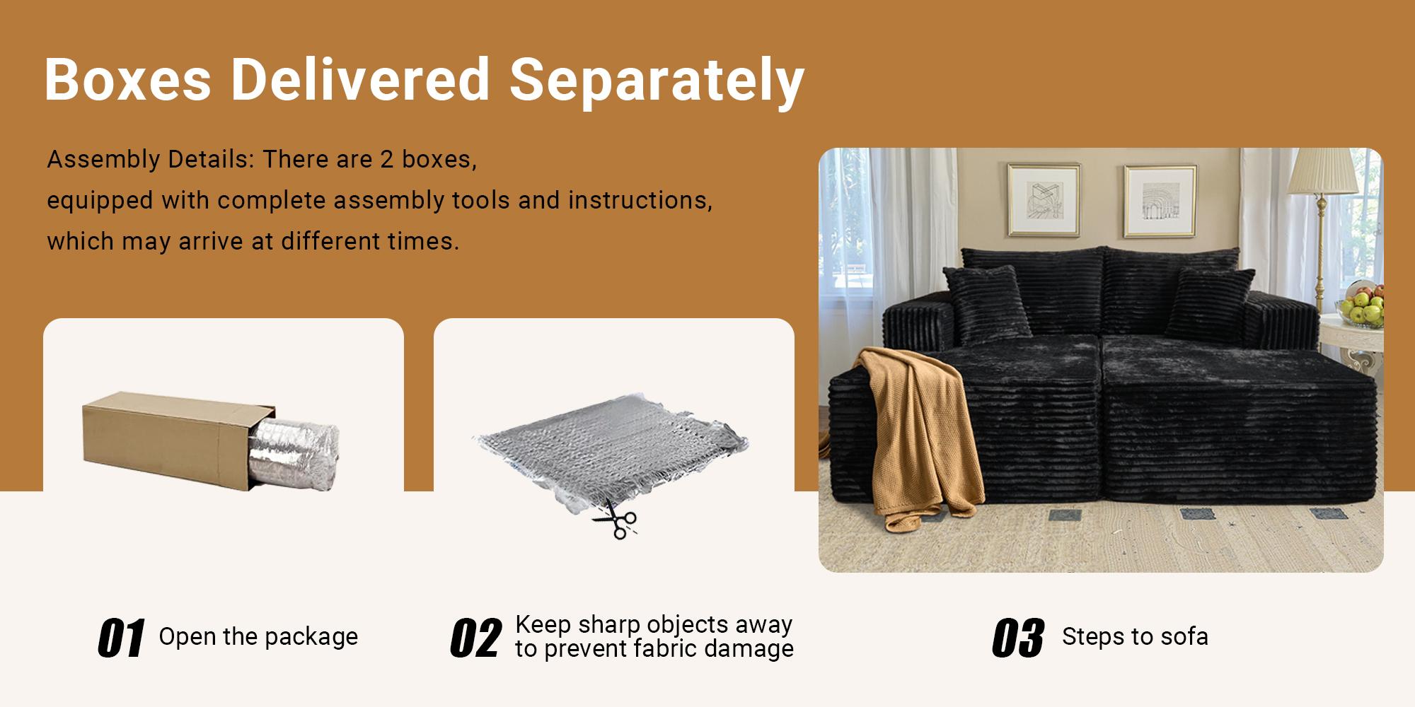 HOOOWOOO Modern 75" Oversized Double Chaise Lounge Upholstered Boneless Cloud Stupendous Chair Sofa Bed Deep Seat 【2 packages Delivery】Foam Couch for Living Room Bedroom No Assembly Required