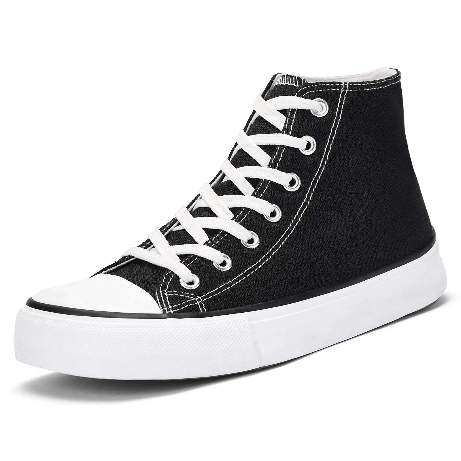 #TikTokShopBackToSchool AKK Trendy Women's High Top Canvas Sneakers -Stylish Lace-Up Design, Lightweight Perfect for Everyday Wear, Street Style, Casual Outfits, All-Season Comfort, Outdoorfun Footwear Walking Athletic Trainer Black Training Cute Shoe