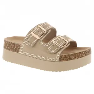 VONMAY Women's Studded Double Buckle Platform High Heel Thick Sole Slide women wedge Sandals, Open Toe Fashion Casual Summer Shoes with Cushioned Footbed
