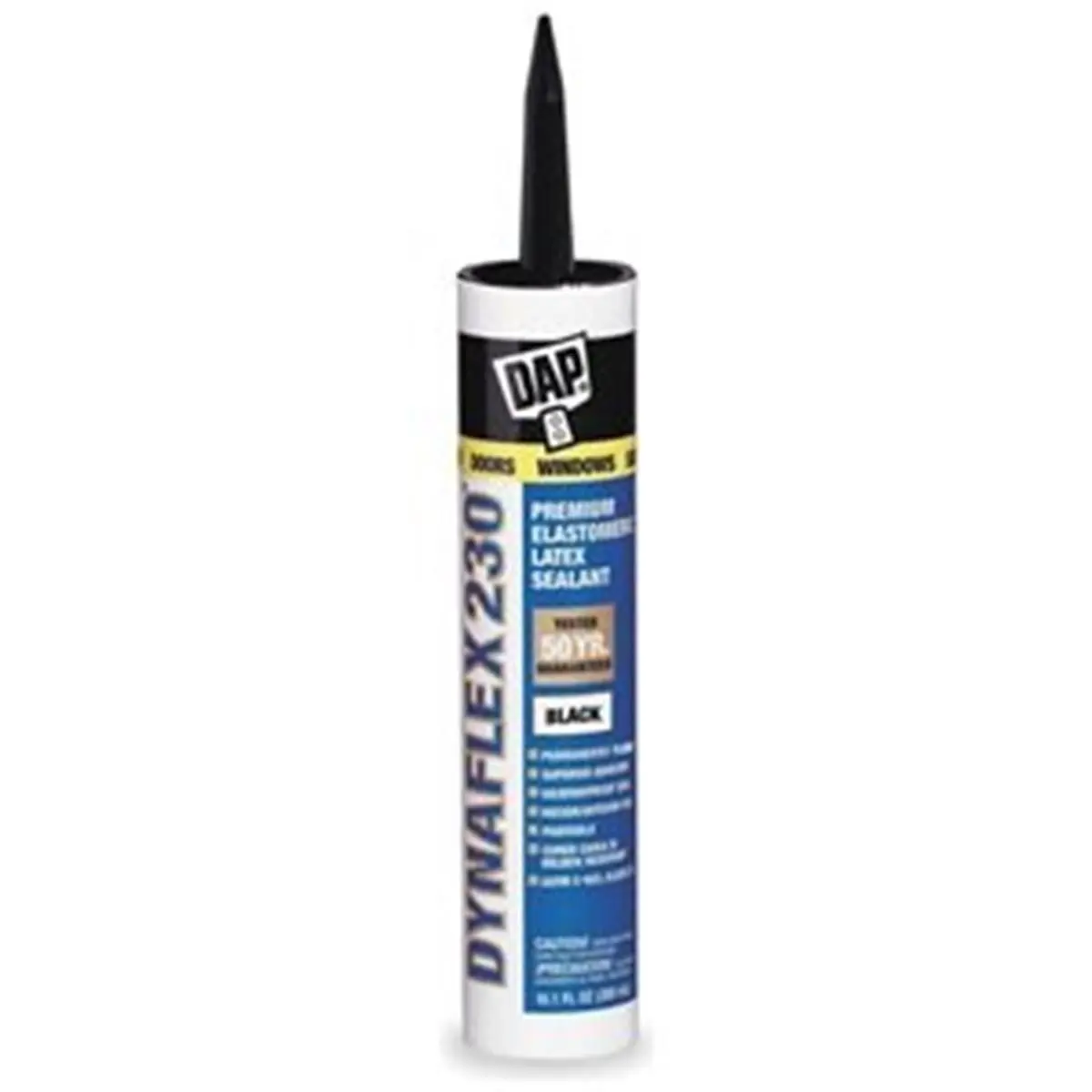 Dap Dynaflex 230 Premium Indoor-Outdoor Latex Resin Sealant, 10.1 Oz Black Tube - Crack-Proof, Waterproof, High Flexibility & Adhesion, Durability, Low Odor for Baseboards, Home Improvement Projects, Easy Water Cleanup
