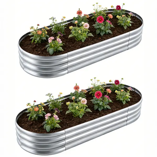 2-Pack Grade Galvanized Raised Garden Beds - Oval Shape Elevated Planting Boxes with Drainage Base for Vegetables, Flowers, Outdoor Planting - Easy-Assembly Kit for Backyard, Patio