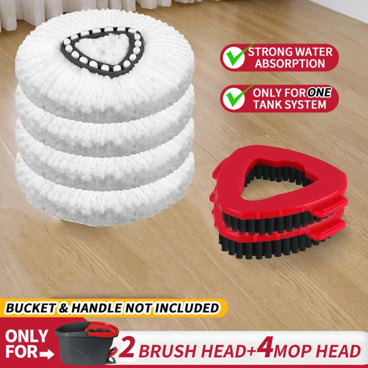 Summervibes For O-Cedar 1 Tank System Only Mop Head & Scrub Brush Refill Bucket & Handle Microfiber Mop Heads NOT Included Perfect Suitable For All Floor Type Floor Head Mop Set with 2 Refills 4 Brush