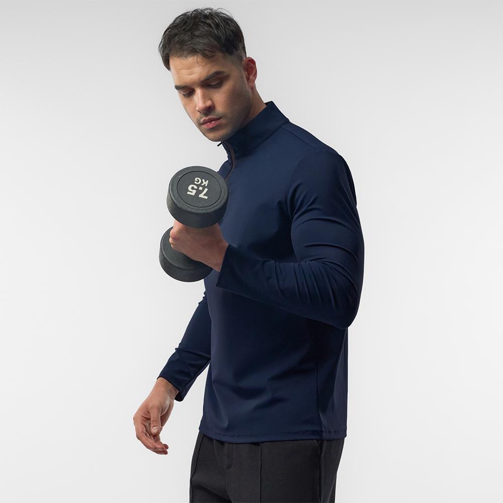 Fioboc Men's SmoothBlend Slim Fit Half-Zip Mock Neck T-Shirt - Contrast Trim Casual Basic Long Sleeve Top