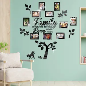 3D Family Tree Wall Decal-self adhesive Acrylic Photo Frames Wall Sticker,Removable Wall Art Decor,Bedroom Home Decorations,indoor room accessories