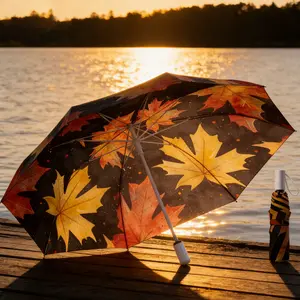 Maple Leaf Design Automatic Folding Umbrella - 8 reinforced frames for windproof stability, portable travel umbrella - essential for commuting, business, and vacations - the perfect gift for both men and women, heavy-duty windproof umbrella.