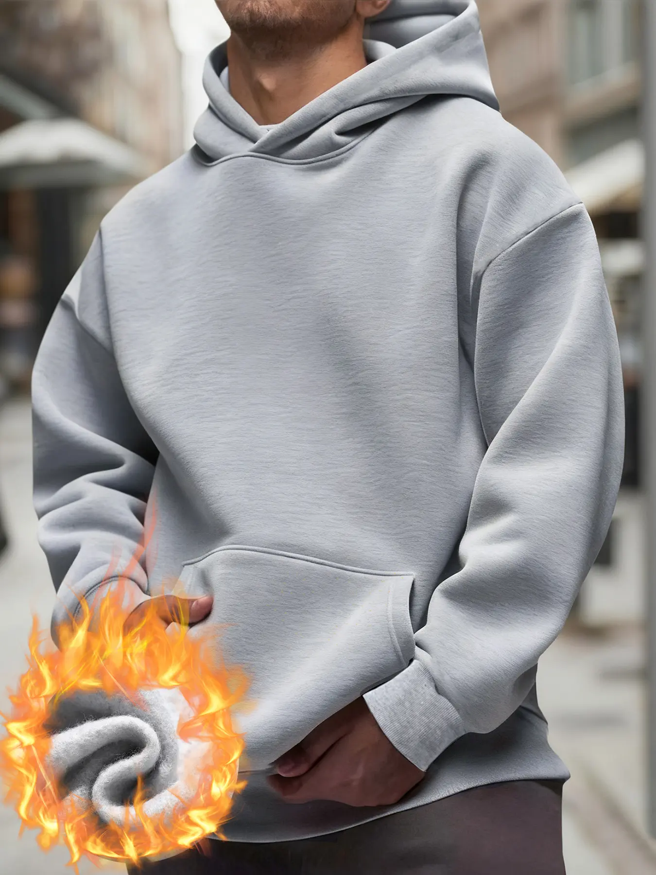 Men's Oversized Fleece Hoodie, Warm Fleece-Lined Winter Pullover, Casual Streetwear Sweatshirt with Pockets, Suitable for Daily Wear and Outdoor Activities。