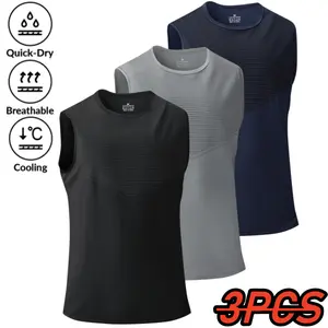 New Summer Ultra-Lightweight Breathable Men’s Quick-Dry Running Sports Fitness Tank Top 3-Pack, Suitable for Home Wear and Athletic Training fathersdaygift