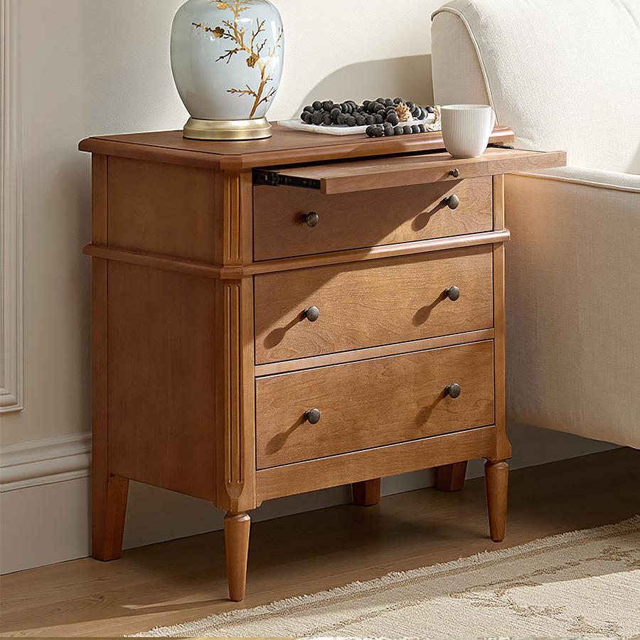HULALA HOME Griselda Transitional 3-Drawer End Table with Hidden Compartment, Pull-Out Tray & Power Outlet  Solid Wood,Table